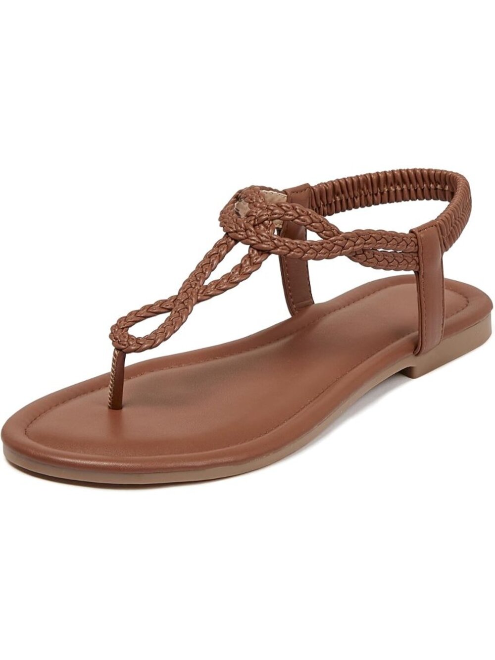 🆕 Women's Brown Braided T-Strap Flat Sandals Summer Boho Beach Walking Shoes